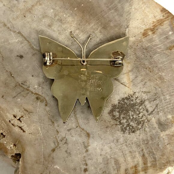 Alpaca Silver Mexico 1.5" Abalone Shell Glitter Butterfly Brooch - Picture 11 of 15